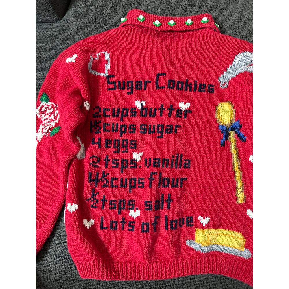 Rare Vintage Eagle's Eye Sugar Cookies Recipe Cardigan Sweater L Hand Knit - Picture 12 of 15